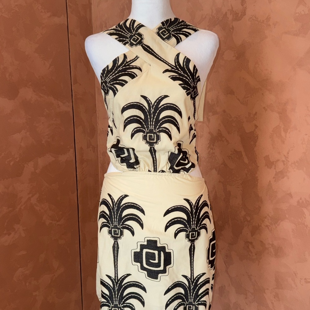Johanna Ortiz Cream and Black Cross-Strap Top